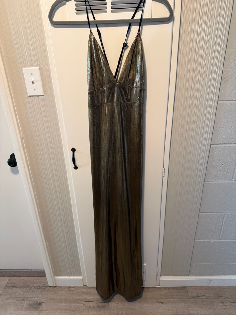 Metallic Gold Slip Maxi Dress with Spaghetti Straps